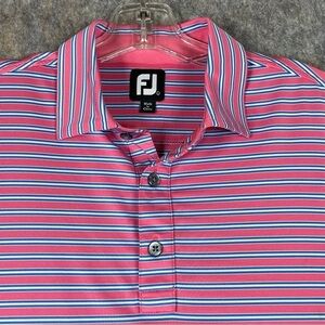 FootJoy Pink Blue Striped Short Sleeve Polo Shirt Golf Athleisure Casual  Sz L